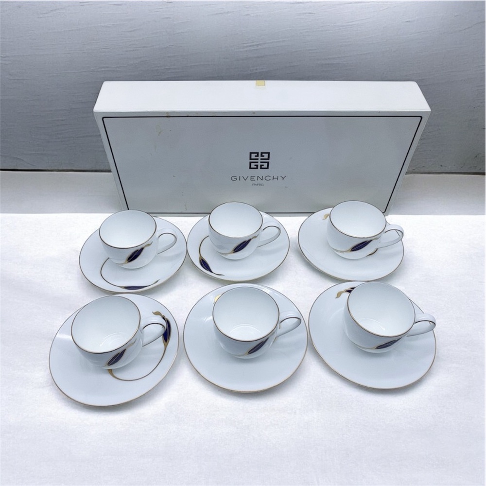 Givenchy White and Blue Porcelain Cup with Gold Trim